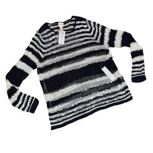 Chico's Women’s Size XL Navy and White Striped Sequin Knit Sweater NWT